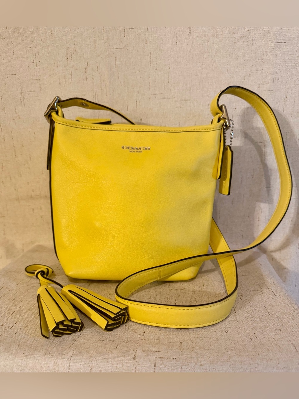 Coach Bright Yellow Leather Crossbody with Tassel Charm